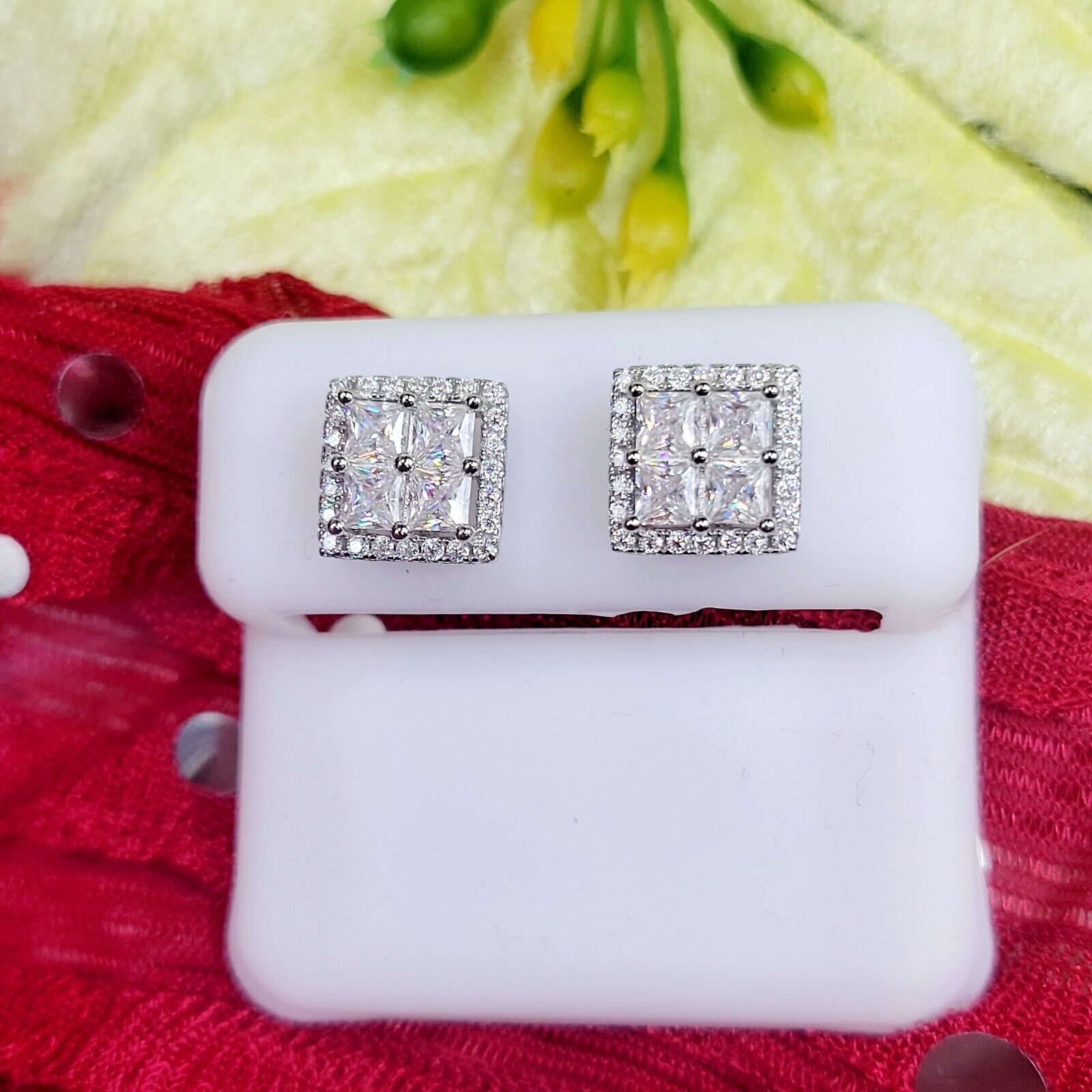 Moissanite Square Suds Sterling Silver 2.68ctw 9mm Earrings 925 Gift Item